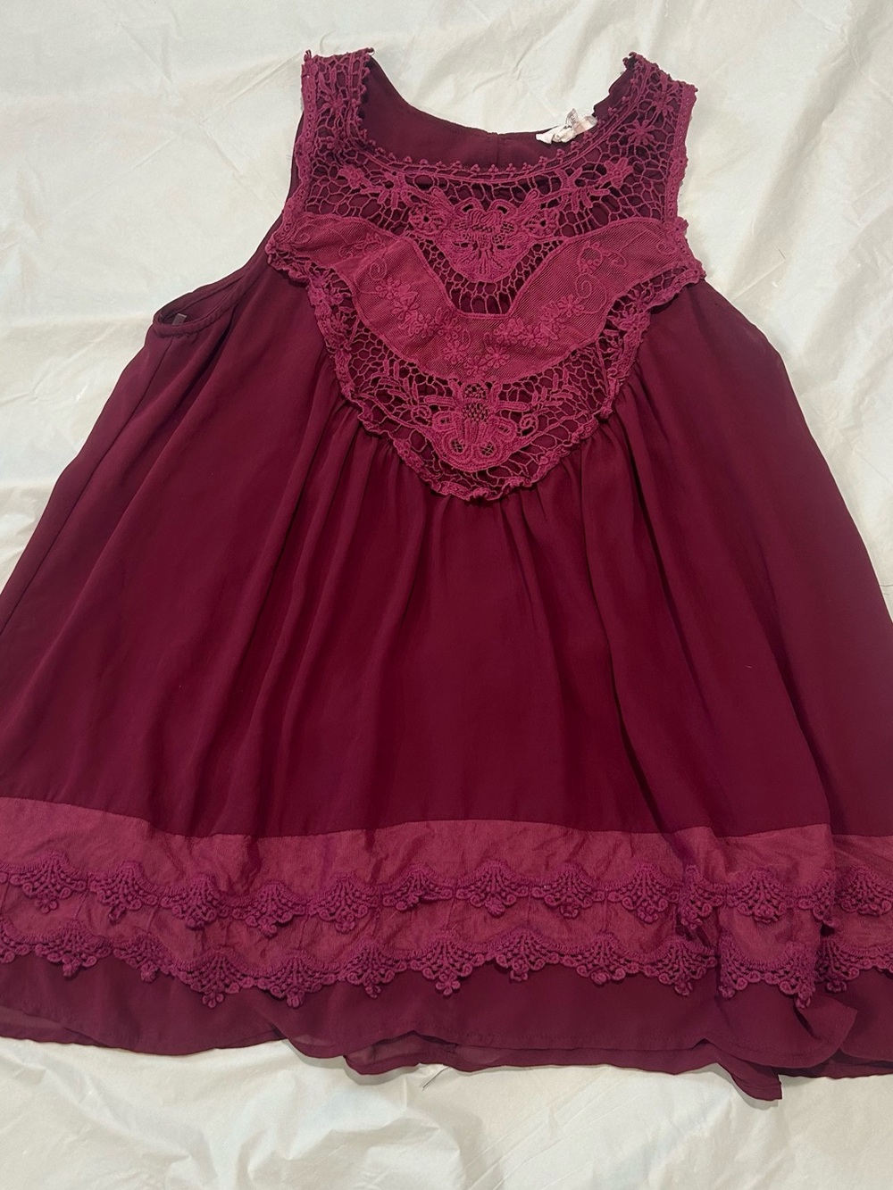 Entro Burgundy Lace Crochet Boho Babydoll Top Medium